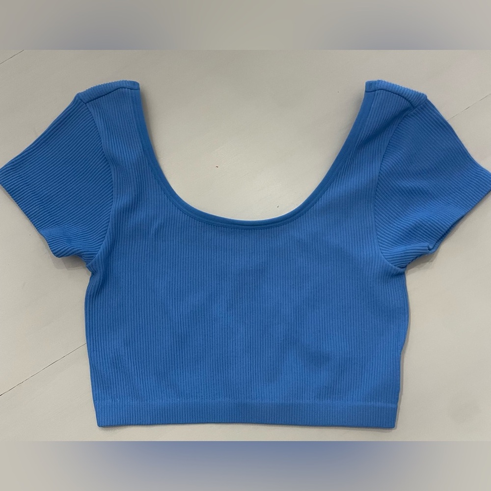 American Eagle Crop Blue Ribbed Women's Top Size M